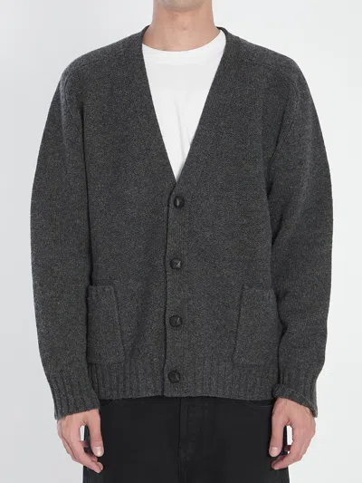 Bottega Veneta Charcoal Wool Cardigan In Animal Print