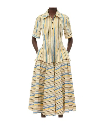 Bottega Veneta Check Button Dress In Yellow/blue/black