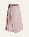 Bottega Veneta Check Pleated Midi Wrap Skirt In Multicolor