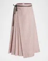 Bottega Veneta Check Pleated Midi Wrap Skirt In Multicolor