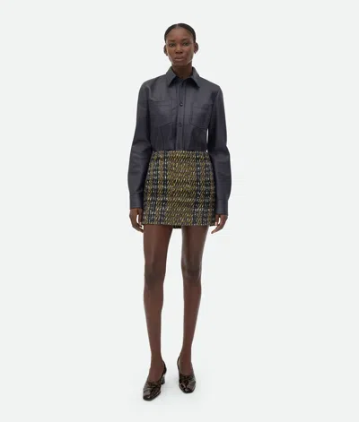 Bottega Veneta Check Pressed Wool Skirt In Eclipse/black/yellow