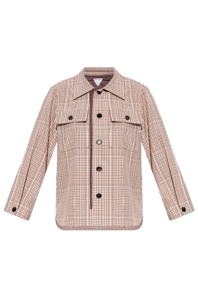 Bottega Veneta Womens Pearl Abyss Scarlet Check-print Buttoned-pockets Woven-blend Shirt In Multi