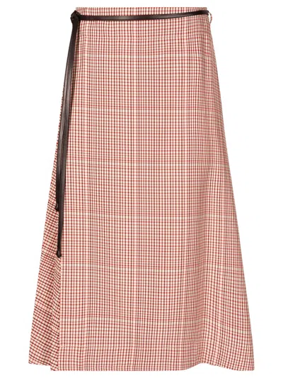 Bottega Veneta Gonna Midi Check In Viscosa Tech In Multicolour