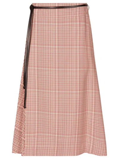 Bottega Veneta Check Tech Viscose Midi Skirt In Pink