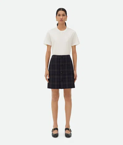 Bottega Veneta Checked Cotton Mouline Skirt In Blue/brown