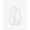 Bottega Veneta Womens White Blue Green Tau Checked Dropped-shoulder Relaxed-fit Cotton Shirt In White Blue Green Tau