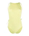 Bottega Veneta Checked Seersucker Swimsuit In Green
