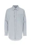 Bottega Veneta Women Embroidered Cotton Blend Shirt In Pale Blue/burgundy