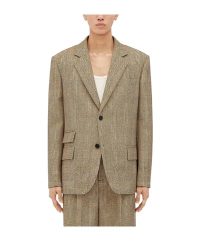 Bottega Veneta Checked Wool Suit Coat In Nude