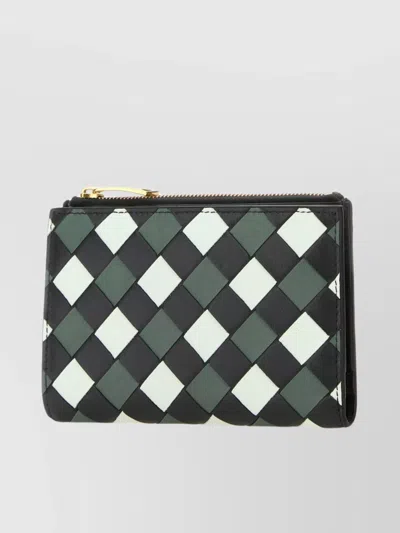 Bottega Veneta Checkered Color Block Rectangular Cardholder In Black
