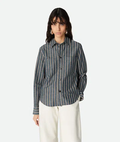 Bottega Veneta Gestreiftes Hemd Aus Baumwolle Und Leinen In Gray