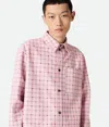 Bottega Veneta Men Pink Check Print Leather Shirt In Pale Pink/grey