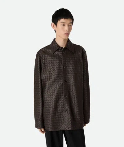 Bottega Veneta Chemise En Cuir Intrecciato In Brown