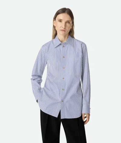 Bottega Veneta Pinstripe Cotton Poplin Shirt In Blue