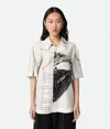 Bottega Veneta Campaign Print Oversize Silk Button-up Shirt In Chalk/black