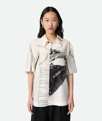 Bottega Veneta Silk Printed Shirt In Chalk/black
