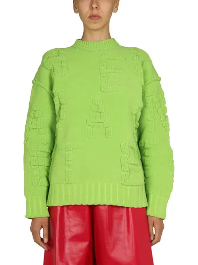 Bottega Veneta Chenille Sweater With Allover Embossed Design For Women In Green