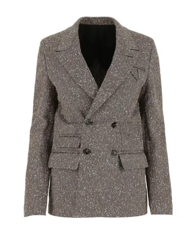 Bottega Veneta Chest Triangle Flip Herringbone Double Jacket In Gray