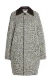 Bottega Veneta Wool Bouclé Coat With Chevron Pattern In Light Grey
