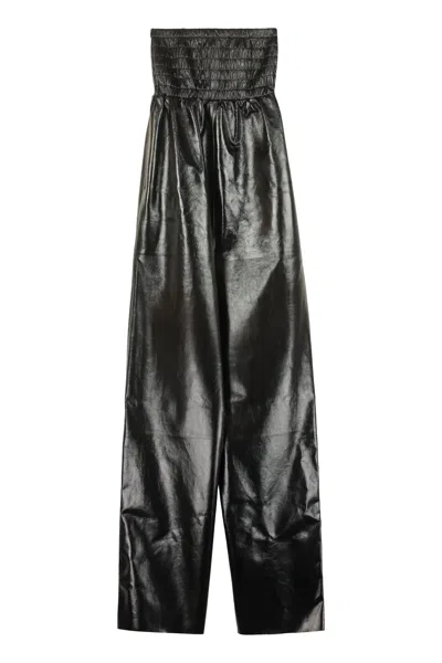 Bottega Veneta Chic Bandeau Jumpsuit With Wide Leg Trousers In Black
