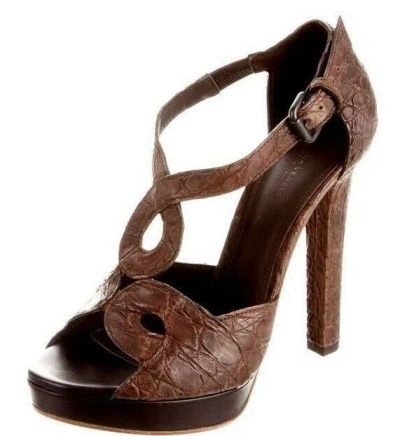 Pre-owned Bottega Veneta Chocolate Brown Crocodile Skins Alligator Platform Shoes 40