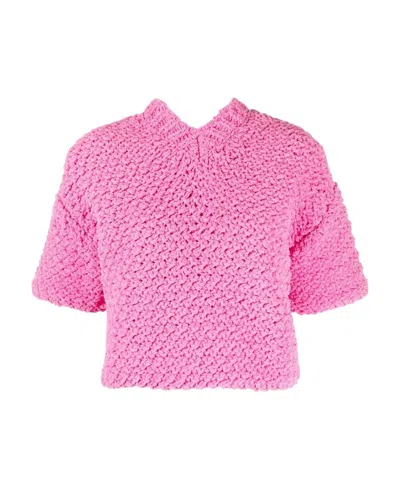 Bottega Veneta Chunky-knit V-neck Jumper In Pink