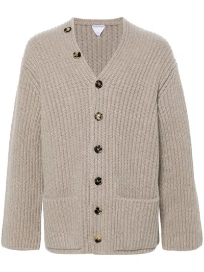 BOTTEGA VENETA NEUTRAL V-NECK KNIT CARDIGAN