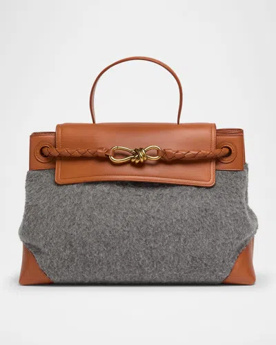 Bottega Veneta Ciao Ciao Medium Felt & Leather Top-handle Bag In Gray