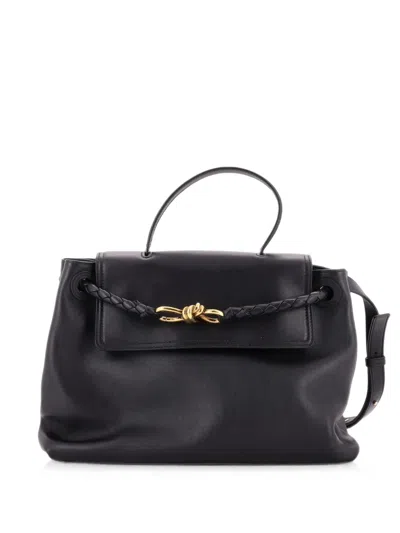 Pre-owned Bottega Veneta Ciao Ciao Top Handle Bag Leather With Intrecciato Detail Medium Satchel In Black