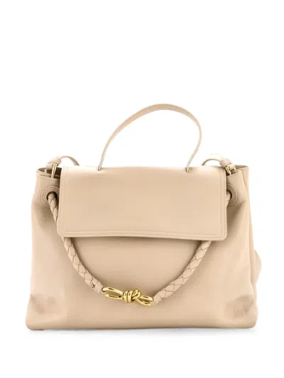 Pre-owned Bottega Veneta Ciao Ciao Top Handle Bag Leather With Intrecciato Detail Medium Satchel In Neutral