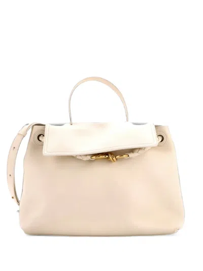 Pre-owned Bottega Veneta Ciao Ciao Top Handle Bag Leather With Intrecciato Detail Medium Satchel In Neutrals