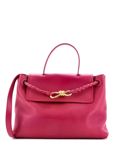 Pre-owned Bottega Veneta Ciao Ciao Top Handle Bag Leather With Intrecciato Detail Medium Satchel In Purple