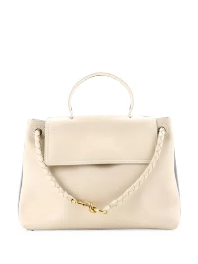 Pre-owned Bottega Veneta Ciao Ciao Top Handle Bag Leather With Intrecciato Detail Medium Satchel In White