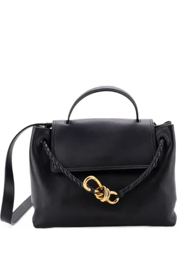 Pre-owned Bottega Veneta Ciao Ciao Top Handle Bag Leather With Intrecciato Detail Small Satchel In Black