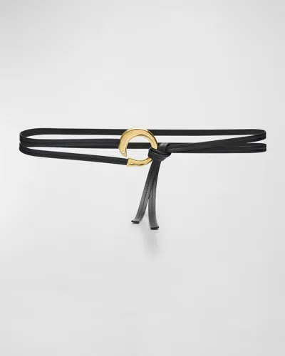 Bottega Veneta Cintura Leather Wrap Belt In 1019 Black M Brass