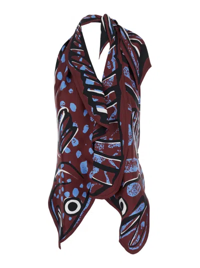 BOTTEGA VENETA BOTTEGA VENETA WOMEN MULTICOLOR TOP WITH ASYMMETRIC DESIGN AND ALL-OVER PRINTED MOTIF IN SILK WOMAN