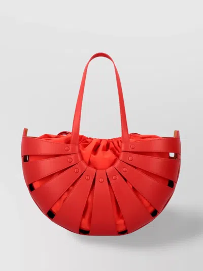Bottega Veneta Circular Leather Tote Bag With Rivets In Red