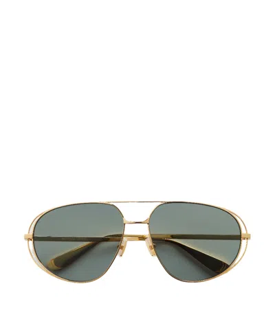 Bottega Veneta Classic Aviator Sunglasses In Gold/green