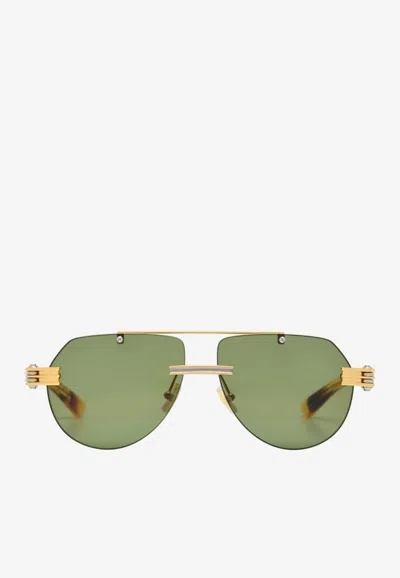 Bottega Veneta Classic Aviator Sunglasses In Green
