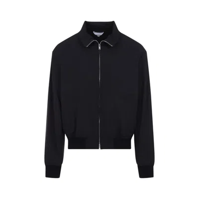 Bottega Veneta Classic Bomber Jacket With Ribbed Cuffs In Blue