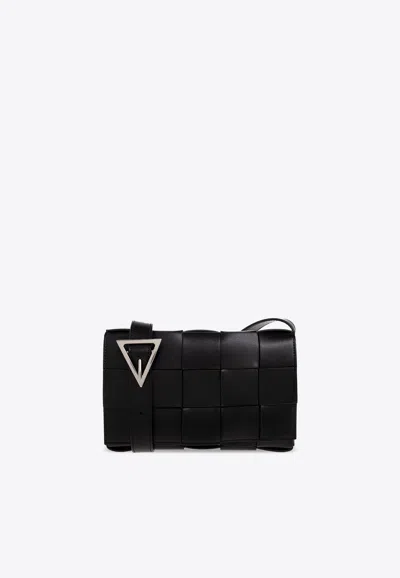 Bottega Veneta Classic Cassette Intrecciato Leather Crossbody Bag In Black