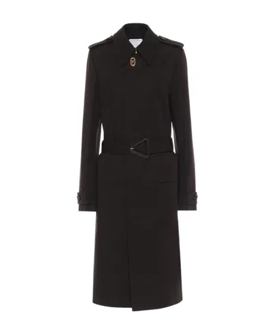 Bottega Veneta Classic Collar Long Windbreaker In Black