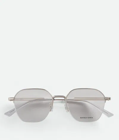 Bottega Veneta Classic Metal Semi Rimless Panthos Eyeglasses In Gray