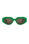 Bottega Veneta Classic Ribbon Oval Sunglasses In Shiny Green