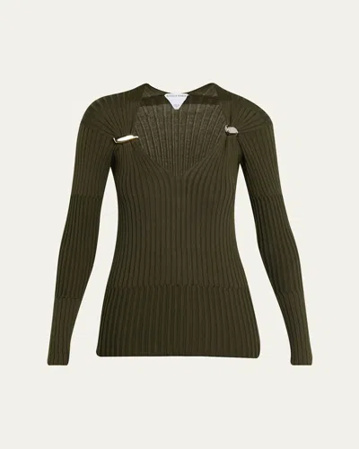 Bottega Veneta Claw Embellished Cashmere-silk Rib Sweater In Green