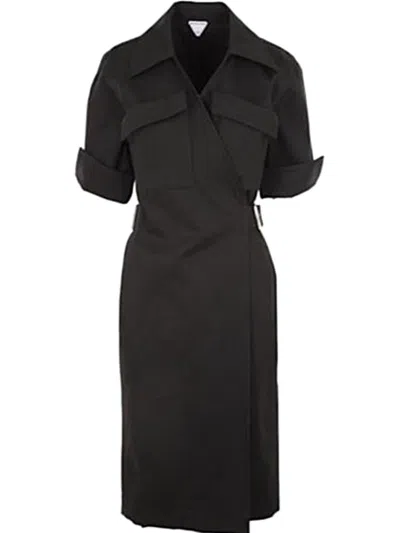 Bottega Veneta Cotton Wrap Dress In Black
