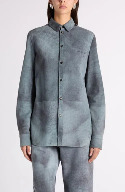 Bottega Veneta Cloudy Suede Button-up Shirt In Gray