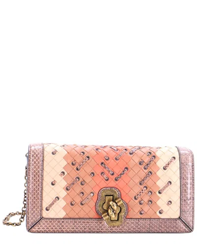 Pre-owned Bottega Veneta Club Stitch Olimpia Knot Flap Bag Intrecciato Nappa And  Snakeskin Medium (authentic