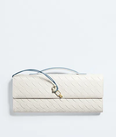 Bottega Veneta Andiamo Intrecciato Leather Clutch In White