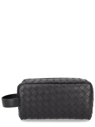 Bottega Veneta Clutch Bag With Woven Pattern In Black